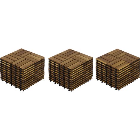 Dalles de terrasse clipsables 30 x 30 cm, lot de 32, bois d’acacia jaune HAVRYA (1/3)