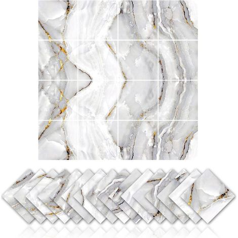 16 piastrelle autoadesive per marmo in cucina e bagno, resistenti all'olio, impermeabili, adesivi decorativi in PVC (1/4)