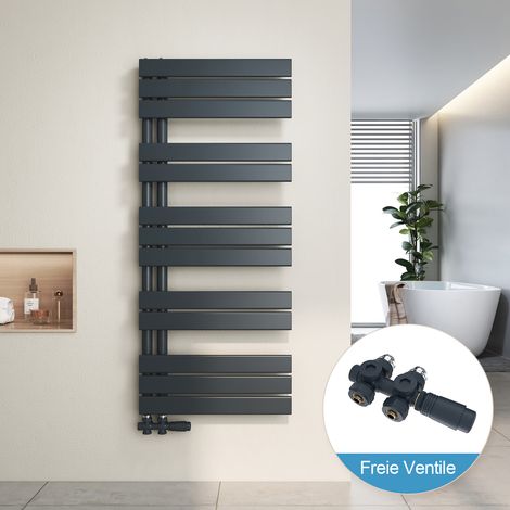 Heilmetz Radiador de Baño y Multiblock set Calentador Secatoallas Calentador de Toallas Antracita 120x50cm + Antracita Válvula
