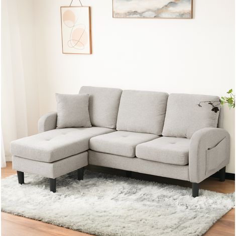 Sofá esquinero modular 166x118x77 cm beige gris y blanco en espuma y algodón-lino con chaise longue reversible (1/5)