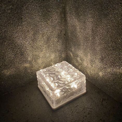 Luminaire Solaire Pavé Cristal LED 4, 70x70mm Acrylique ABS, 2V Panel, pour Jardins Cours Terraces (Blanc/Blanc Chaud) (1/3)