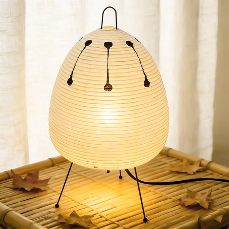 Lampe de table en papier de riz, lampe de chevet, lampadaire d'ambiance, abat-jour avec douille E27, interrupteur et ampoule, suspension, abat-jour de rechange, câble de 1,5 m, hauteur 47 cm (1/5)