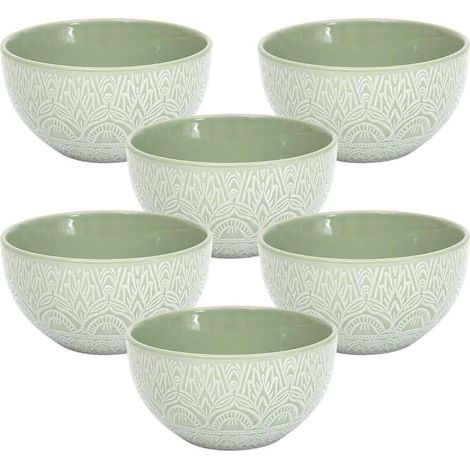Set de 6 bols en céramique vert motif mandala (65cl) - AKKA