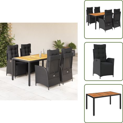 Chaise de jardin inclinable - vidaXL Ensemble à manger de jardin coussins 5pcs Noir Résine tressée - Coussin de siège (1/5)