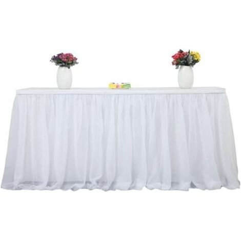 Jupe de Table Douce, Nappe Transparente Extra Longue, Nappe Rectangulaire pour Mariage, Table de Réception, Table de Réception, Fête D'anniversaire, Gâteau,(183x75cm /6x2.5ft-Blanc) (1/2)