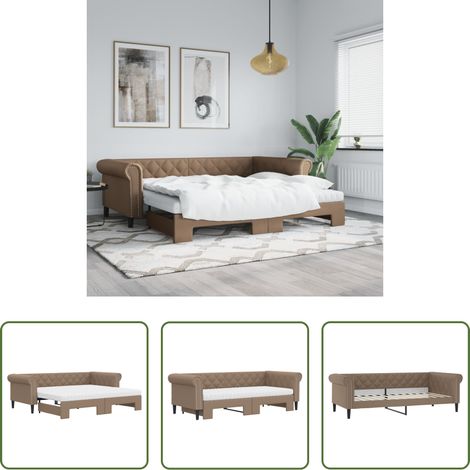 vidaXL Couchbett - Tagesbett Ausziehbar mit Matratzen Braun 90x200 cm Kunstleder (1/5)