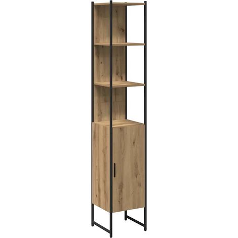 Armadio da bagno moderno salva-spazio con ripiani dal design chic 33 x 33 x 185,5 cm in legno multistrato rovere artigianale 020051856