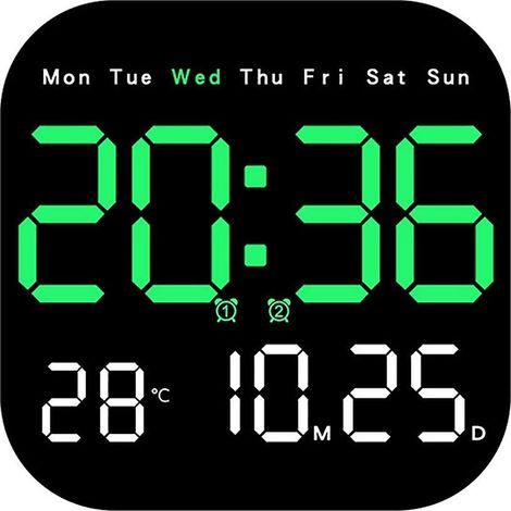Horloge murale numérique avec affichage de la température, de la date et du jour de la semaine, horloge de table électronique 12/24 h, fixation murale LED en aluminium. (1/5)