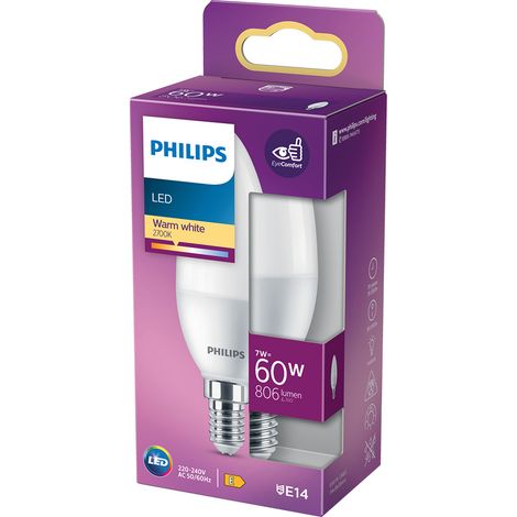 LAMPADA A LED 'OLIVA' CALDA 2700K 7 W=60W E14 - 806 lm- 4 pezzi  - PHILIPS