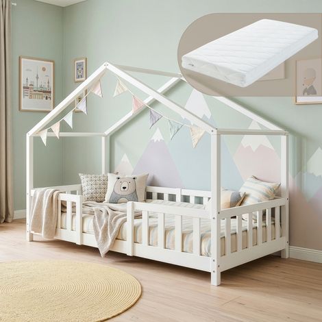 Kinderbett Treviolo 90x200 cm mit Kaltschaummatratze und Gitter Weiß [en.casa] (1/5)