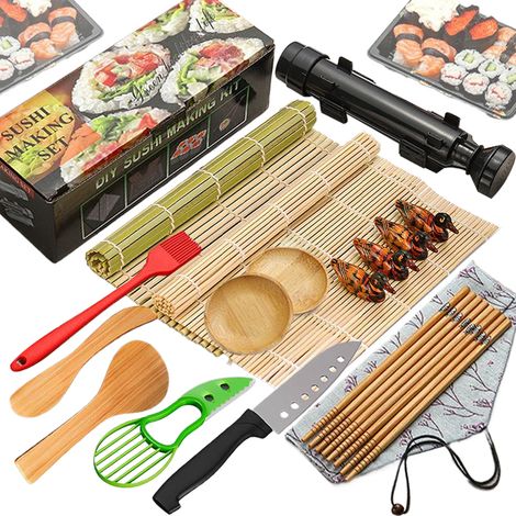 Kit Sushi - 23 Accessoires En Bambou Et Polypropylène Alimentaire - Pour Préparation Maison De Maki Sashimi Nigiri - Débutants Et Familles - Lot De 1