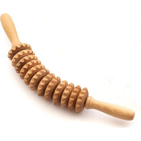 Palo de masaje - Pelota de masaje - Herramientas de masaje - Rodillo de masaje de madera curvado - Rodillo de masaje - Madera - Acabado de madera natural - Espalda - Cuello y hombros (1/2)