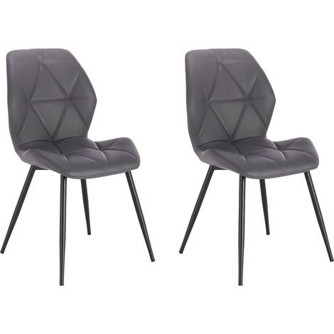 Svita – Lot de 2 chaises de salle à manger rembourrées simili cuir gris – Dossier arrondi – Hauteur d'assise 46,5 cm – Pieds en métal inclinés (1/5)