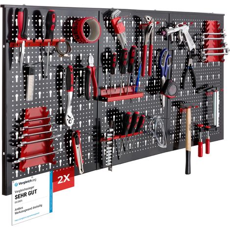 AREBOS Werkzeugwand aus Metall Metallwand Lochwand Set mit Haken Halter 34 Teile (1/5)