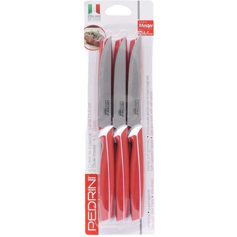 PEDRINI SET 6 COLTELLI BISTECCA DA TAVOLA ROSSI