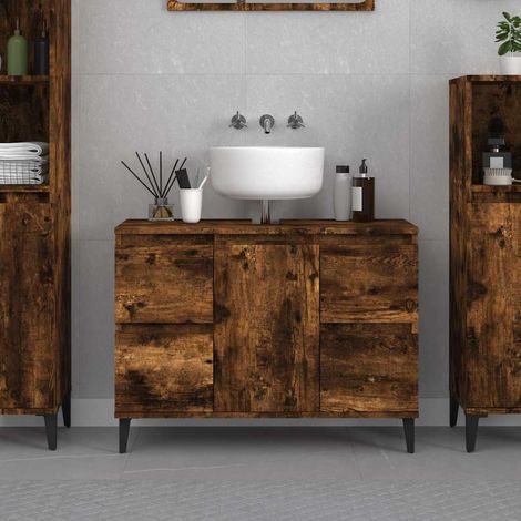 vidaXL Sink Cabinet Smoked Oak 80x33x60 cm Engineered Wood (1/5)