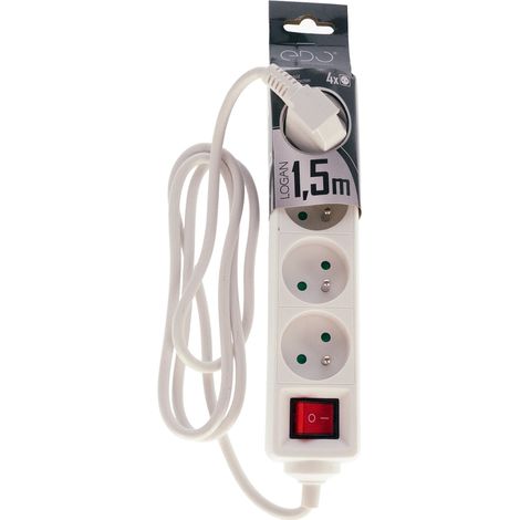 Rallonge électrique multiprise d'intérieur 4 prises avec terre et interrupteur 1,5m 16A 3680W blanc LOGAN White 4 Switch - EDO Solutions (1/2)