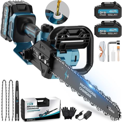 1 Tronçonneuse, 12 Pouces, Moteur Brushless, 2 Batteries 4000mAh, Coupe Bois Jardin (1/5)