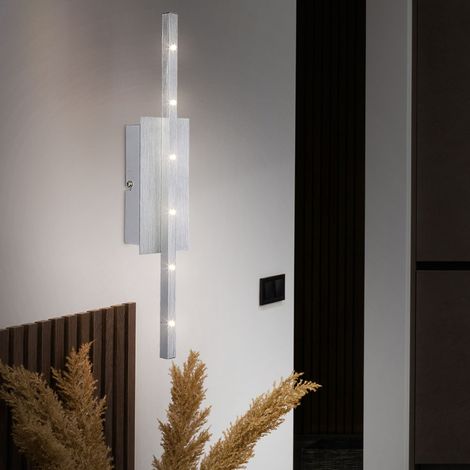 LED Wandleuchte silber Wandstrahler Modern Wohnzimmer Wandlampe LED Design, ALU gebürstet, LED 6 Watt 500 Lumen neutralweiß, H 40,5 cm