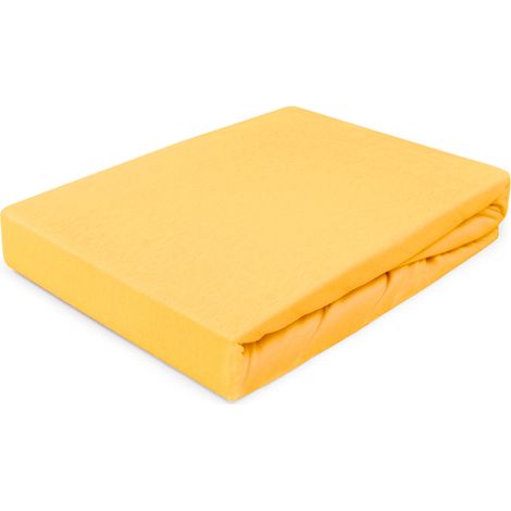 Sábana bajera ajustable de 80x160 cm, tejido elástico de punto 100% algodón, color amarillo. (1/5)