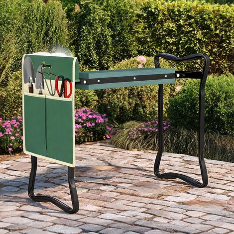 Tabouret de jardin à genoux pliable en acier vert 58 x 28 x 49 cm (1/5)