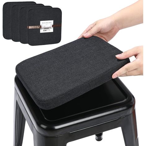 Magnetic Stool Cushions for Metal Stackable Chairs, Breathable Linen Small Seat Cushions for Café Restaurant Bistro Patio Bar Stools (Square, Black, 4 Counts) (1/5)