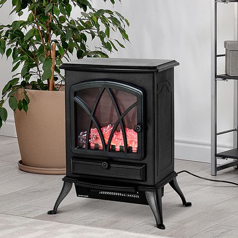 Chimenea Eléctrica Móvil 1000W/2000W Estufa de Pie Silencioso con Efecto de Llamas y Área de Cobertura 30m² Negro (1/5)