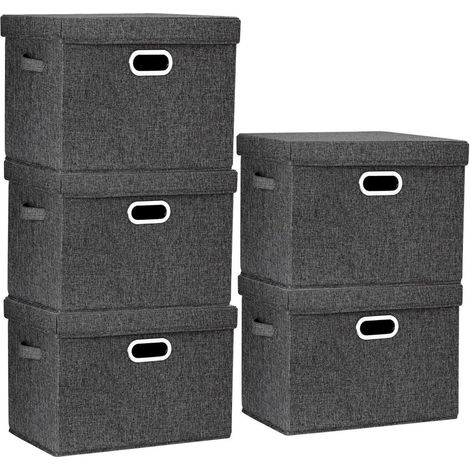 Aufbewahrungsboxen mit Deckel, 5er Set, faltbar, waschbar, 44x30x29 cm, Schwarz (1/5)