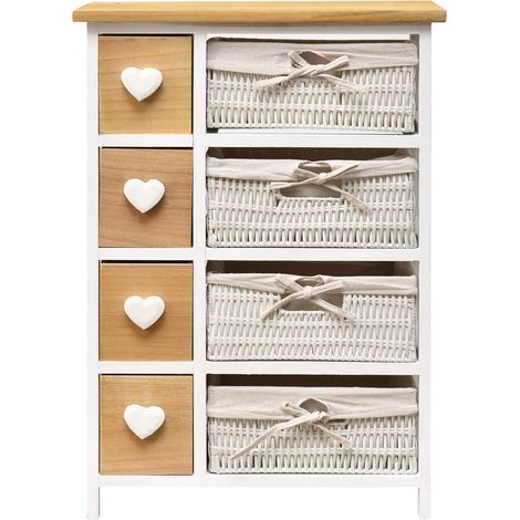 Mobili Rebecca – Commode enfant 8 tiroirs en bois de paulownia – Dimensions H 71 cm x L 51 cm x P 30 cm – Style classique et shabby – Prête à l'emploi