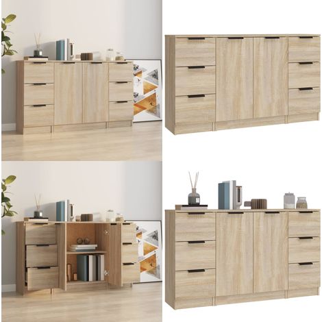 Buffets 3 pcs Chêne sonoma Bois d'ingénierie - Meubles De Rangement - Buffet - Meuble Tv - Commode - Bibliothèque - Home & Living (1/5)