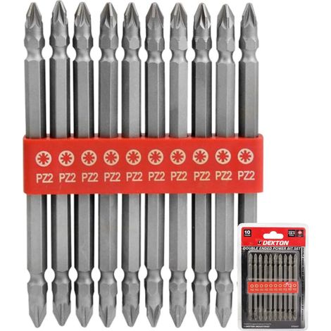 Dekton Double Ended Power Drill Pozi Screwdriver Bit Set Hex PZ2 110mm 10pc (1/5)