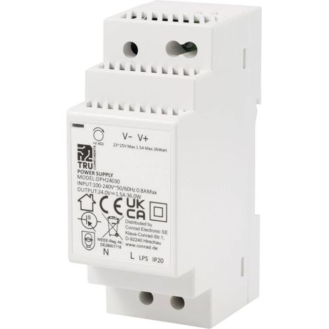 TRU COMPONENTS TC-10580812 Alimentatore per guida DIN 24 V/DC 1.5 A 36 W Num. uscite:1 x Contenuto 1 pz. (1/5)