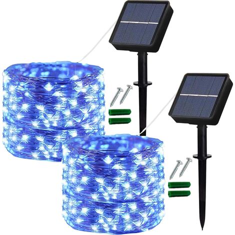 S-giant Lampes solaires d'extérieur, 2 paquets de lampes solaires de jardin 120LED étanches 12m/40ft 8 modes lumières de fées intérieures/extérieures fil de cuivre éclairage décoratif pour patio fête  (1/5)