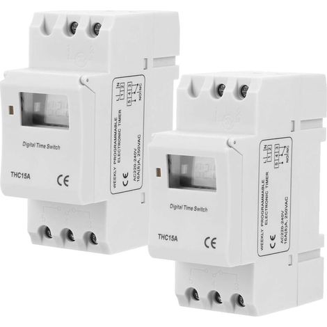 Lot de 2 Minuteries Numériques Hebdomadaires 16A – Interrupteurs Digitaux THC15A 220-240V Rail DIN (1/5)