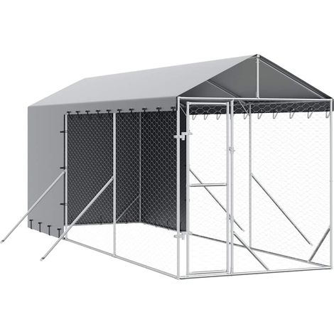 Maison Exclusive - Outdoor-Hundezwinger mit Dach Silbern 2x6x2,5m