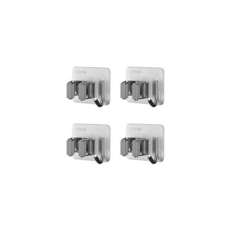 Set mit 4 selbstklebenden Wandhalterungen für Besen und Gartengeräte, Edelstahl mit Haken (1/5)