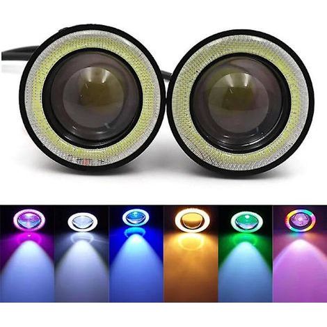 feux antibrouillard Angel Eyes 3.0 12 V universels, LED COB 2.5, feux de jour 3.5, blanc, bleu, rose, jaune, vert, 64/76/89 mm, vert 3,5 pouces (1/5)