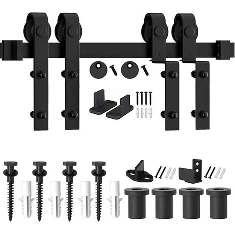 Kit de quincaillerie for Porte coulissante de Grange de 4 à 16 Pieds, système de Rails de Suspension for Porte coulissante, Rails à Rouleaux for Porte Double (en Forme de J)(6FT 1830mm) (1/5)