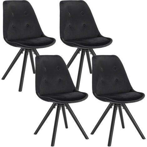 WOLTU 4X Silla de Comedor Nórdica Asiento de Terciopelo Estilo Vintage Pata de Madera Maciza con Respaldo Silla Diseño Moderno Negro (1/5)