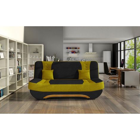 Klick-klack-Sofa Schlafsofa KANDY in Stoff Sawana Schwarz-Gelb