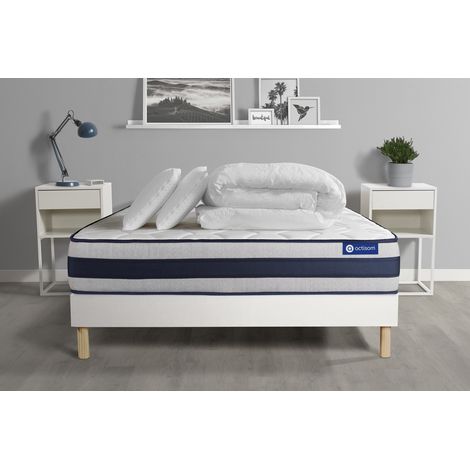 Ensemble matelas sommier Actimemo ergo 140 x 190 cm 2 oreillers et couette Mémoire de forme - Couleur : Blanc (1/5)