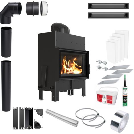 Kamin KRATKI FLOKI S 8kW EKO Ø160 Schwarz Einbauset mit Schließung (1/5)
