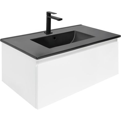 Ensemble meuble avec vasque et mitigeur - SAT - B-WAY 1 - 79x30x45 - Blanc (1/5)