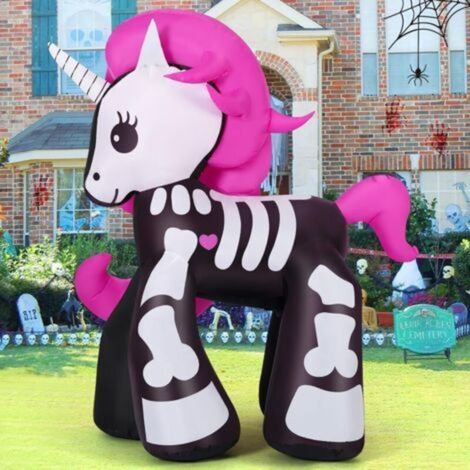 Décorations gonflables d'extérieur pour Halloween, licorne, squelette de jardin, avec LED intégrées, pour jardin, pelouse, décoration de fête intérieure, 5,2 pieds (1/4)