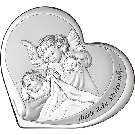 Quadro in argento con cuore di angelo custode + incisione 6777 11,5 x 10 cm (1/5)