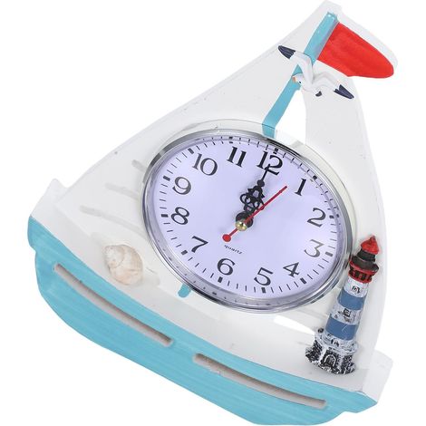 Horloge de Chevet Voilier en Bois Décorative avec Mécanisme Quartz Silencieux, Design Méditerranéen pour Étagères de Maison de Plage (1/5)