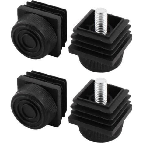 4pcs Pieds de Nivellement Meuble Réglable Pied Réglable Patin de meuble Jambe Pied de Table Chaise Base Protection Plancher Bouchon tuyau inserts carré noir 30 mm x 30 mm (1/5)