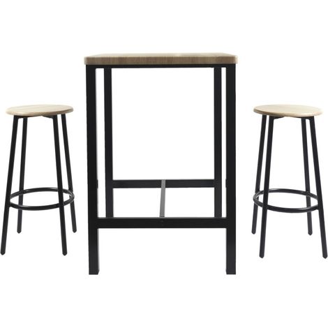 Ensemble Table de Bar & 2 Tabourets "Loka" 86cm Noir (1/5)