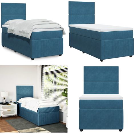 vidaXL Boxspringbett mit Matratze Dunkelblau 90x190 cm Samt (1/5)