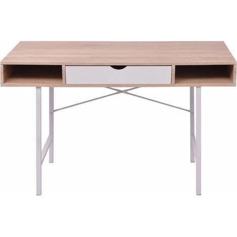 Escritorio de oficina mesa de trabajo escritorio de computadora con 1 cajón roble y blanco 0502072 (1/4)